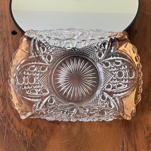 vintage FEDERAL GLASS  CARD RECEIVER GOLD GILT FLASH EDGES FLOWER / SUN/ STAR